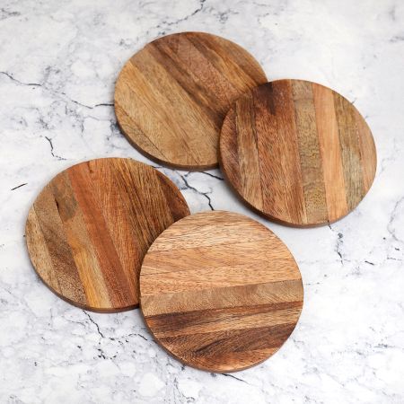 Modern Circle Shaped Wooden Coasters - Pack of 4